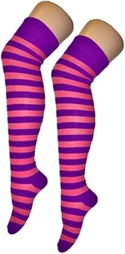 ANZEE DISCOVER THE NEW YOU Ladies Girls Over The Knee Stripe Socks Assorted Colours Women Stretchy Thigh High OTK Sock (ONE SIZE, Pink/Purple)