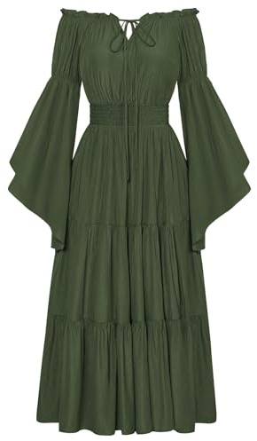 SCARLET DARKNESS Abito da Corsetto Rinascimentale da Donna Vita Elastica con Tasca Abito Lungo da Ballo Altalena Verde Oliva M