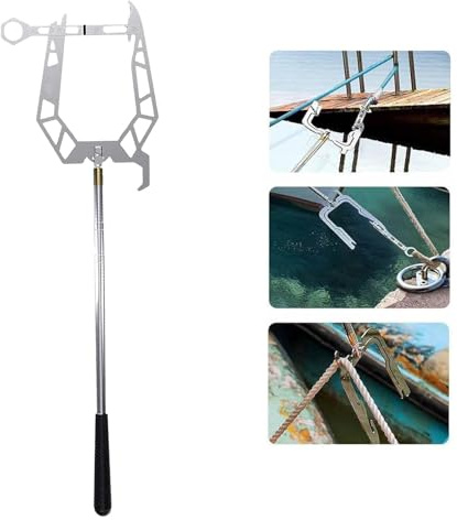 Telescoping Automatic Boat Dock Hook, Stainless Steel Dock Hook Cable Wire Guider Ship Parking Tool, Mooring Rope Dock Hook Boat U Type Mooring Rope Threader
