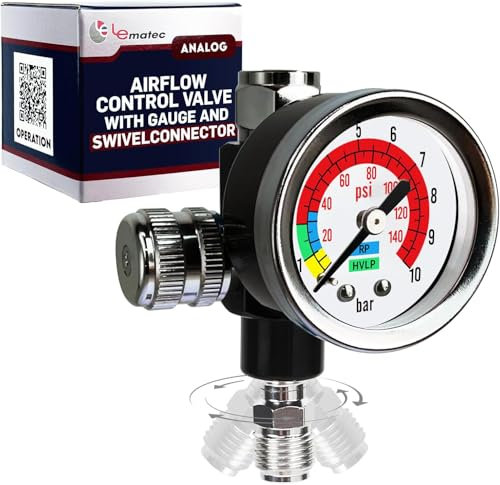 LE LEMATEC Air Pressure Regulator with Gauge for HVLP Paint Spray Guns
