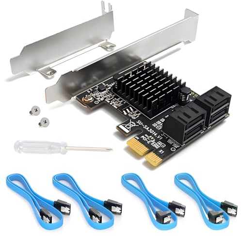 PCIe-SATA-Karte mit 4 Ports – PCIe-zu-SATA-Adapter (6 Gbit/s) SATA-3.0-Controller-Erweiterungskarte mit Low-Profile-Halterung – kompatibel mit 4 SATA-3.0-Geräten (SSD/HDD)
