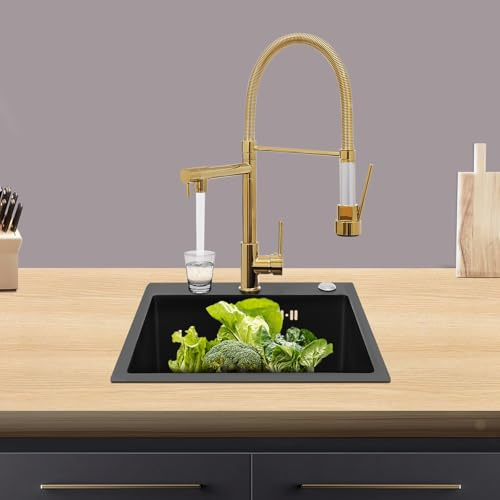 MEELRYD Grifo de cocina, manija de cocina, 2 modos de pulverización, giratorio 360°, alta presión, grifo mezclador de latón cepillado con 2 salidas (chorro y spray)