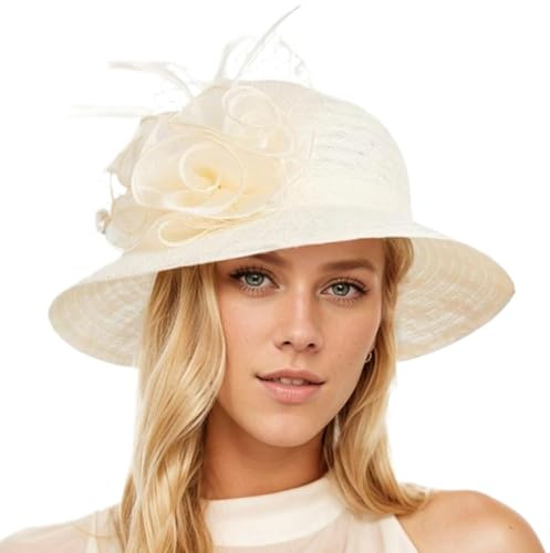 Fleurs Chapeaux de Seau | Elegant Cloche Hat réglable Wide Brim pour Femmes Sweet Lace Floral Bucket Sun Hat Mignon Bowler pour Le Mariage, Le thé