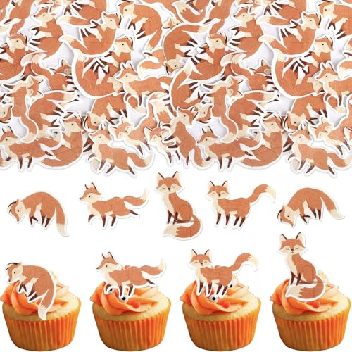 60 Stück Essbare Füchse Tortendeko Foxes Geburtstag Cupcake Toppers Wildes Tier Kuchen Deko Füchse Cupcake Dekorationen für Baby-Dusche Kinder Geburtstag Party Kuchen Dekorationen