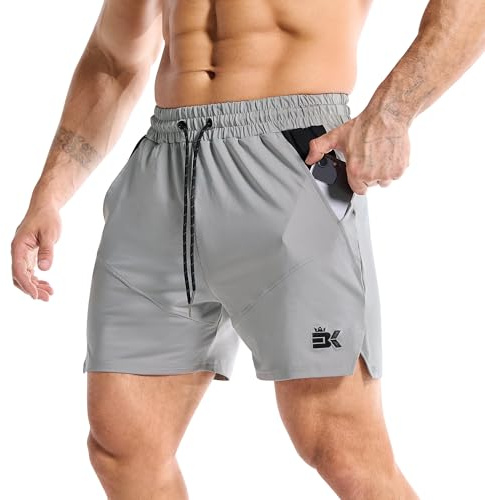 BROKIG Men's Dry Gym Shorts Running Sports Tennis Football Training | 5 Inch Training Shorts with Mesh Pockets, Lightweight Boxing Shorts, Breathable, Quick dry, stretch, Split-leg