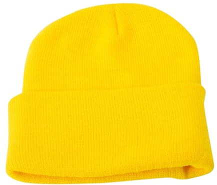Nidddiv Bonnet unisexe en tricot pour homme et paire d'hiver simple bonnet de protection du cou pour enfants, jaune, taille unique
