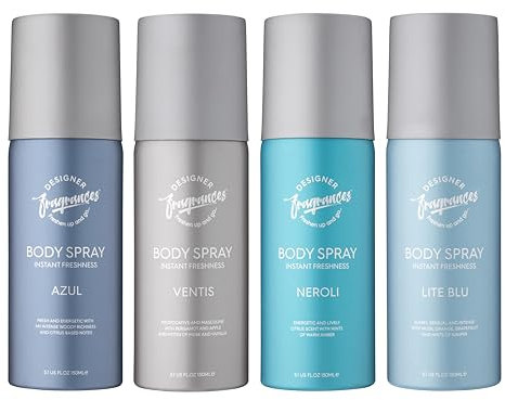 Designer Fragrances 4 Pack Mixed Bundle Men's Body Spray Deodorant Cans - For Instant Freshness on The Go - Long Lasting Smell - Great Male Gift Sets - 150ml