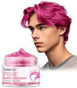 Temporäre Haarfarbe Auswaschbar – Haarwachs Farbe für Männer & Frauen, Bunte Haarfarbe Styling Creme, für Party, Karneval, Cosplay & Halloween Rosa