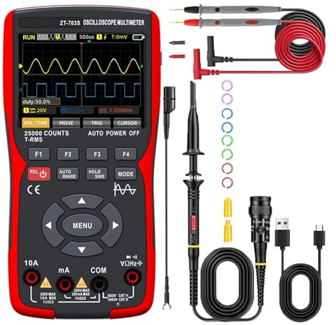 Multimetro Oscilloscopio 703S 3 In 1 Con Display IPS Da 3,5 Pollici, 25000 Conteggi, Larghezza Di Banda A Doppio Canale 50 MHz, Elevata Capacità Di 280 MSa/s