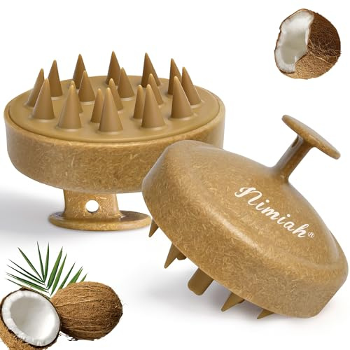 Nimiah Masajeador de cuero cabelludo para el crecimiento del cabello, cepillo de champú de cáscara de coco natural, limpiador de cabello de silicona para hombres y mujeres, efecto anticaspa, ecológico