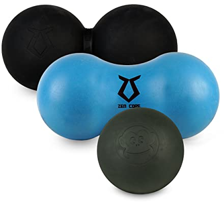Zen Core Massageball Set Original - Duoball aus Hartgummi, Faszienrolle aus Weichgummi, Massage Ball aus Gummi 3er Set sehr praktisch und geeignet für Triggerpunkt- & Faszienmassage, Physiotherapie