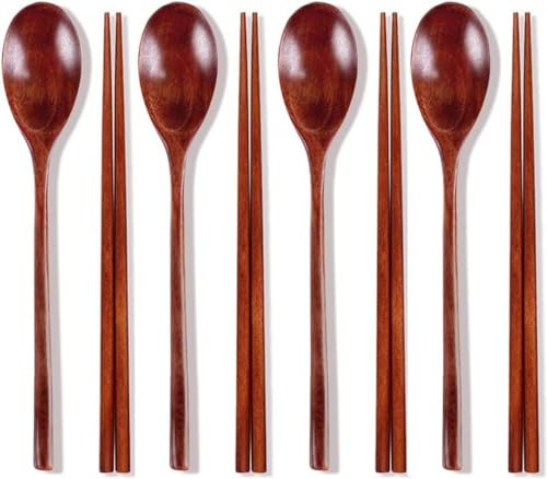 Ecloud Shop 4 Pcs Wooden chopsticks sets Korean dinnerware combinations