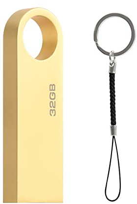 Pen Drive 32 GB, Mini Memorias USB 32 GB USB Flash Drive Memoria Stick 32GB con Llavero Colgante para Computadoras, Tabletas y Otros Dispositivos (Oro)