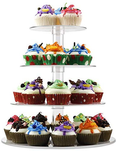 Tortenständer Queta Cupcake Ständer für Hochzeit, Party, Geburtstag, Baby Duschen & Kuchen Dessert, 4-stöckig Acryl, 15cm/ 18.7cm / 22.5cm/ 26.3cm Durchmesser