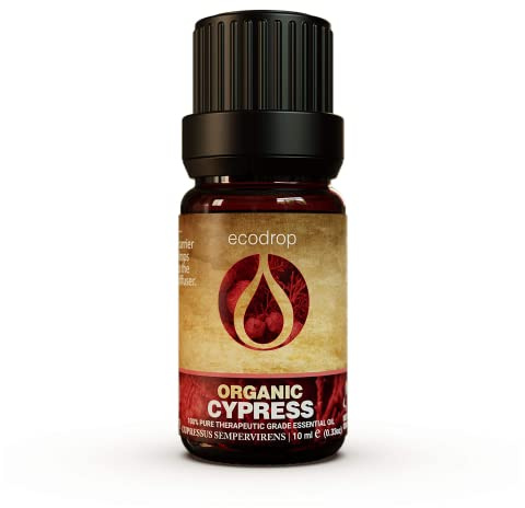 Ecodrop Pure Cypress Essential Oil - 10 ml | Organic & Natural Cupressus Sempervirens Oil | For Diffuser, Massage, Aromatherapy, Bath, Soap & Candle Making, Calming, Emotional Well-Being & Skin Health