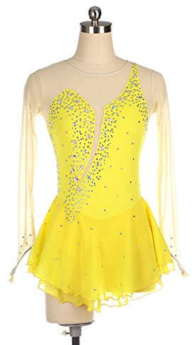 JTKDL Eiskunstlauf Kleid Angepasst Wettbewerb Ice Skating Rock Für Mädchen Frauen Kinder Patinaje Gymnastik Leistung,Yellow-XS