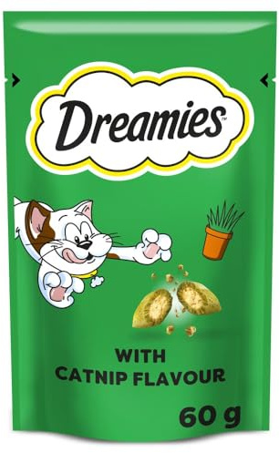 DREAMIES - Catnip Cat Treats - 8 x 60 g - Snacks with Delicious Catnip - Bulk Cat Food - Multipack Snacks 8 Pouches