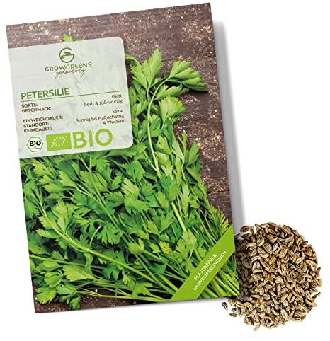 BIO Petersilie Samen glatt - Küchenkräuter Saatgut aus biologischem Anbau ideal für den heimischen Kräutergarten, Balkon & Garten (300 Korn)
