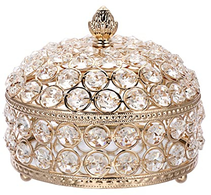 Hipiwe Crystal Jewelry Box Jewelry Trinket Organizer Box Gold Treasure Box Luxury Home Decor Ring Earrings Storage Holder Keepsake Box for Women,X-Large