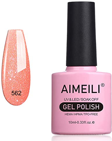 AIMEILI Vernis Gel Semi Permanent Nu Corail Pailleté Shimmer, Vernis à Ongles Gel UV LED Nail Polish Soak Off Manucure Salon Longue Durée Varnish 10ML(562)