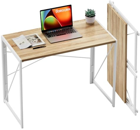 Coavas Small Folding Desk Easy Assembly, 80cm Foldable Desk for Small Spaces, Space Saving Computer Desk for Home Office, OAK