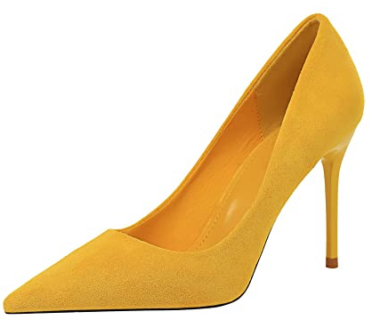 CFASDF Décolleté classiche da donna a punta con tacco a spillo e tacco alto, da sera, per matrimoni, feste, lavoro, scarpe con tacco alto, gialle, comode, Giallo, 36 2/3 EU