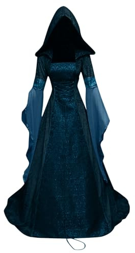 Générique Deguisement Halloween Femme Médiéval Déguisement Adulte Maxi Robe à Capuche Manches évasées Cosplay Vampire Sorcière Reine Costume Halloween Toussaint Carnaval Drame Fête S-5XL