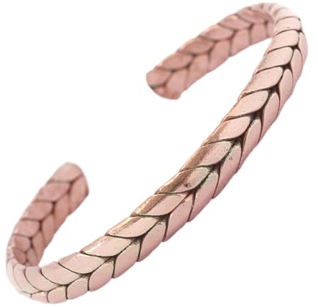 Generico Bracciale in Rame Puro Intrecciato a Mano, Rotondo, Martellato, Regolabile Unisex, Gioielli Hippie Boho