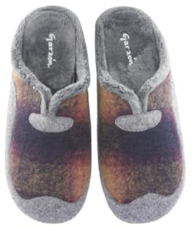 GARZON - Zapatillas Casa para Hombre de invierno. Suela de goma antideslizante y plantilla extraible. Color: Gris cuero cuadros Talla: 47