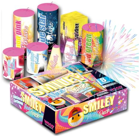 PYROHELD Silvester Party 2026 Set mit Feuerwerk für Kinder & Erwachsene - Wunderkerzen, Knallerbsen UVM. (Smiley)