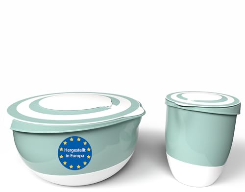 BigDean 2er Set 5 Liter & 1,5 Liter Rührschüssel mit Deckel & Spritzschutz lebensmittelecht spülmaschinengeeignet – Made in Europe