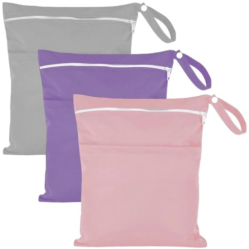 Zyiphor 3 Piezas Bolsa Ropa Sucia Viaje, Bolsa Ropa Mojada Nylon, Bolsa Impermeable Piscina con Doble Cremallera Bolsillo, Reutilizable, para Natación, Gimnasio, Viaje, Playa, Hogar