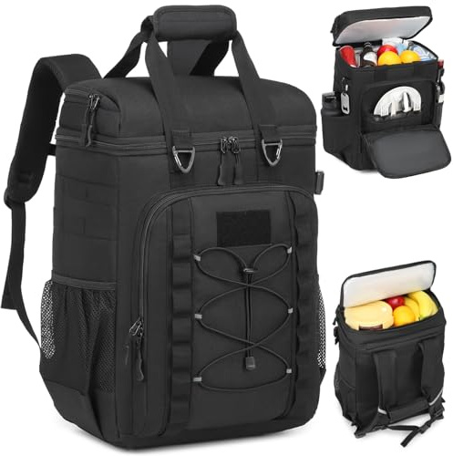 FRETHIND Kühltasche 42 Dosen großer Kühlrucksack Taktische isolierte Lunchtasche Picknicktasche für Strand, BBQ, Camping (Schwarz)
