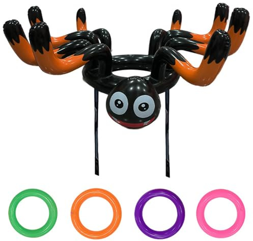 ZXTGBQ Araña Gigante Halloween Juego de Lanzamiento Inflable, Juego de Lanzamiento de Anillo para Niños, JJuego de LanzamientoDe Fiestas de Halloweenn, Juegos de Halloween de Lanzar Anillas