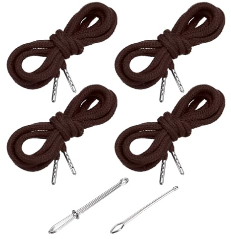 PATIKIL 4pcs Cordones de Algodón, 5mm x 1.3 Metro Cuerda para Ropa Zapato con Fáciles Enhebradores de Cordón Reemplazo para Sudaderas Pantalones Chaquetas Costura Manualidad, Café