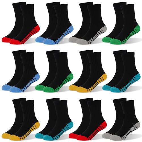 Boys Socks 12 Pairs Black School Kids Sports Socks Toddler 10-13 Years