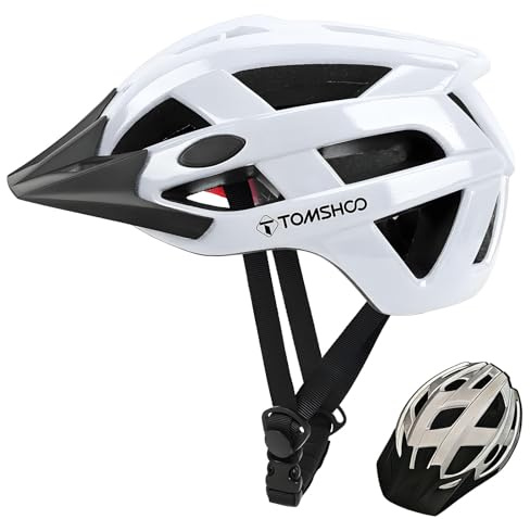 TOMSHOO Casque Vélo Adulte Homme et Femme, Réglable 58–61 cm, avec Visière Amovible et Coussins Intérieurs Confortables, pour VTT, Vélo de Route et Circulation Urbaine