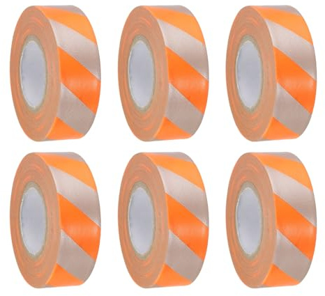 QUARKZMAN Nastro Segnaletico, 6 Pezzi Nastro Plastico Neon Non Adesivo Per Segnalazione 2,5 cm x 45 m Per Delimitazione Alberi Zone Pericolose Nastro Segnaletico Arancione/Argento