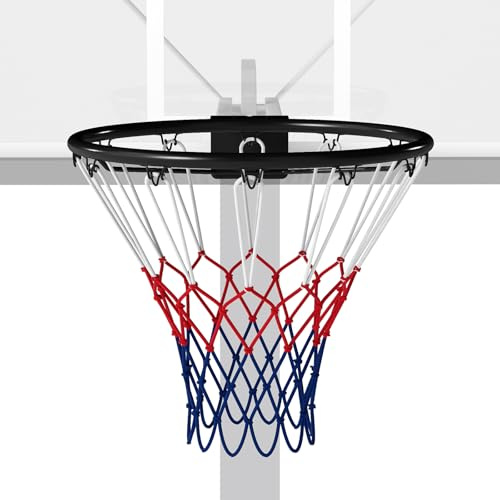 LIFEZEAL Canasta de Baloncesto con Anillo Amortiguador de 45 cm, Montaje en Pared con Soporte y Red, Aro Sólido y Hueco para Interiores y Exteriores, Resistente y Fácil de Instalar