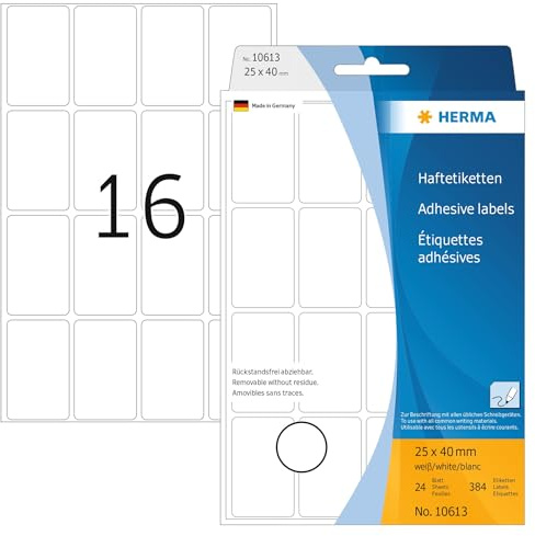 Herma 10613 - Etiquetas multiuso, 25 x 40 mm, papel mate, 512 unidades, color blanco