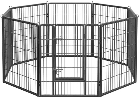 Feandrea Parc pour Chien, Enclos pour Chiot, Clôture, Chenil, Cage, 8 Panneaux, Double Verrou en L, Chaque Panneau 77 x 100 cm, Intérieur, Extérieur, Jardin, Chien, Lapin, Poule, Noir PPK81H