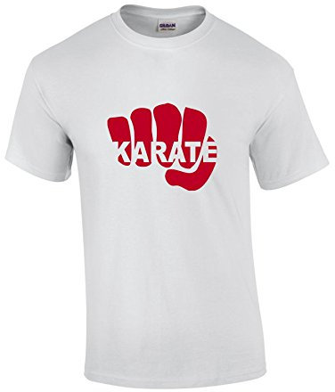S.B.J - Sportland schweres Qualitäts T-Shirt mit Motiv Karate Faust, Farbe Weiss, Gr. 140