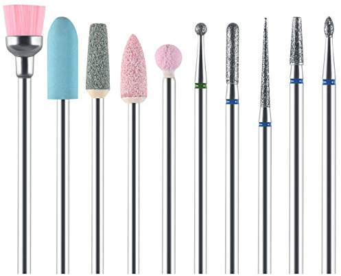 URAQT Broca Manicura, 10 Piezas Fresas para Torno Manicura, Torno para Las Uñas Pulidor de Uñas Taladro de Uñas Set, para Pulir Uñas de Gel Acrílico