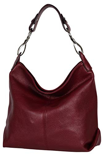 AMBRA Moda GL033 - Damen echt Ledertasche Handtasche Schultertasche Henkeltasche Beutel (Bordeaux)