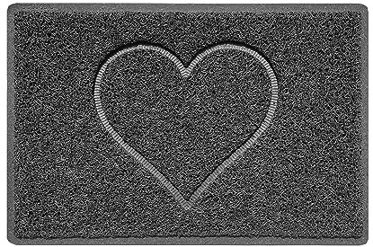 Nicoman Heart Embossed Shape Door Mat Dirt Trapper PVC Spaghetti Mat Washable Quick Drying Barrier Doormat-Dark Grey (Drainage Open-Back)-Small (60x40cm)