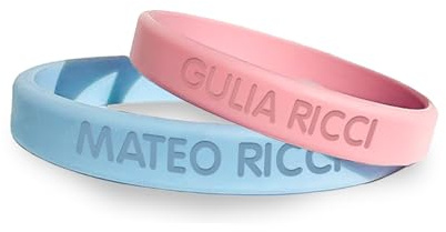 Stellasticker - Set da 2 braccialetti SOS personalizzati in silicone per bambini – Nome e numero di telefono incisi stesso colore – impermeabili e resistenti – disponibili in diversi colori e misure