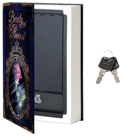 Fake Book Box - Small Safe Box with Key Lock - Hidden Safe in Plain Sight - Diversion Safes - Secret Safes (Beauty Beast) (X-Large)