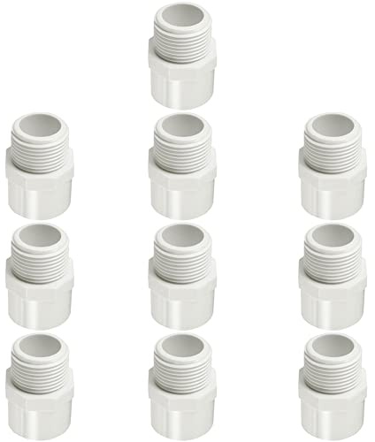 Fitvell 1/2 PVC Pipe Fitting Adapter Connector Union Coupling Schedule 40 (Slip Socket x NPT Male Pipe Thread), Pack of 10