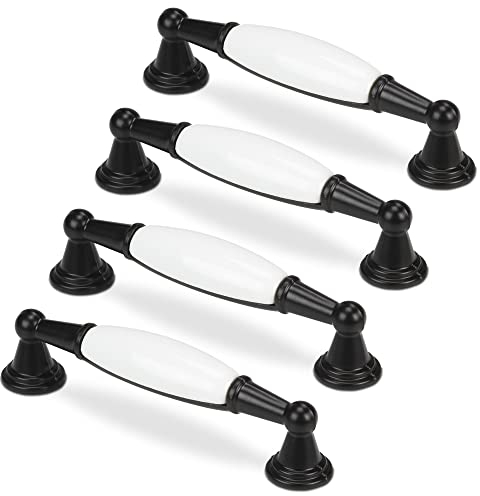 Mavö Vintage Möbelgriff 4 Stück, Griff für Möbel, Lochabstand 96mm, Schrankgriff Schwarz Porzellan Küchengriff VADA.2