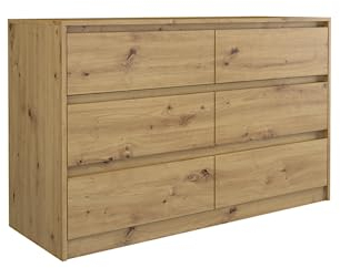 VBChome Kommode mit 6 Schubladen 120 x 40 x 73 cm Eiche Artisan Grifflose Schubladenkommode Mehrzweckschrank für Flur Schlafzimmer Wohnzimmer Kinderzimmer Modern Eiche Artisan